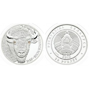Belarus 20 Roubles 2012. Averse: National arms. Reverse: Bison head facing; two crystal eyes...