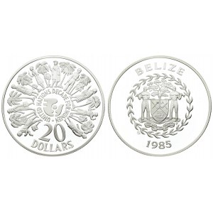 Belize 20 Dollars 1985 Averse: National arms within wreath; date below. Reverse...