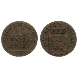 Germany  PRUSSIA 1 Pfennig 1828A Friedrich Wilhelm III(1797-1840). Averse...