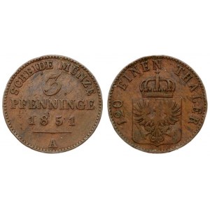 Germany PRUSSIA 3 Pfennig 1851A Friedrich Wilhelm IV(1840-1861). Averse...