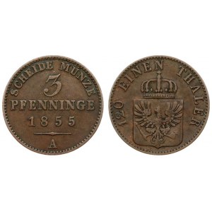 Germany PRUSSIA 3 Pfennig 1855A Friedrich Wilhelm IV(1840-1861). Averse...