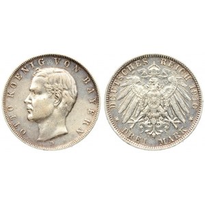 Germany Bavaria 3 Mark 1910 D. Otto (1886-1913). Averse: Head left. Reverse...