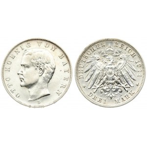 Germany Bavaria 3 Mark 1911 D Otto (1886-1913). Averse: Head left. Reverse...