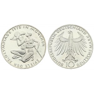 Germany - Federal Republic 10 Mark 1972 J  Munich Olympics. Averse: Eagle above denomination...