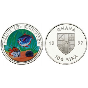 Ghana 100 Sika 1997 Marine Life Protection. Proof. Averse: National Arms. Lettering: GHANA...