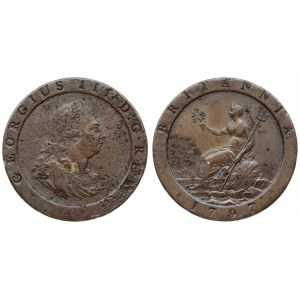 Great Britain 1 Penny 1797 George III(1760-1820). Averse: Laureate bust right. Averse Legend...