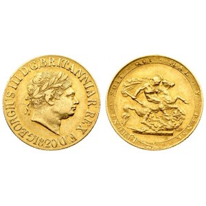 Great Britain 1 Sovereign 1820 George III(1820-1830). Averse: Laureate head right. Averse Legend...