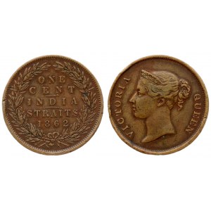 Great Britain Straits Settlements 1 Cent 1862 Victoria(1837-1901). Averse: Crowned head left...