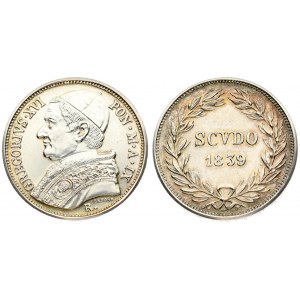 Italy Vatican  1 Scudo 1839-IXR Restrike. Gregory XVI(1831-1846). Averse: Bust left. Averse Legend...