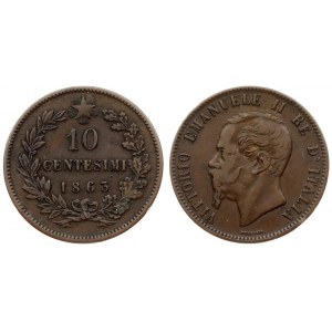 Italy 10 Centesimi 1863 Paris. Vittorio Emanuele II(1861-1878). Dated 1863. Bare head left ...