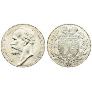 Liechtenstein 5 Kronen 1910 John II(1858-1929). Averse: Head left. Averse Legend: JOHANN II. FURST....