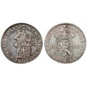 Netherlands UTRECHT 1 Silver Ducat 1803 Averse: Standing armored knight; crowned shield by legs...