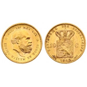 Netherlands 10 Gulden 1889 William III(1849–1890). Averse: Head right. Averse Legend...