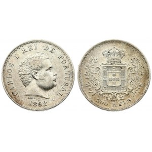 Portugal 500 Reis 1892 Carlos I(1889-1908). Averse: Head right. Averse Legend: CARLOS I... Reverse...