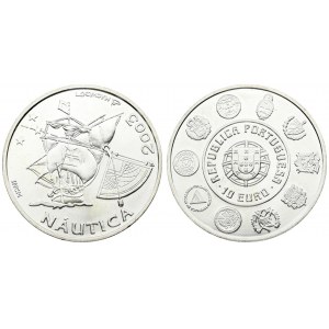 Portugal 10 Euro 2003 INCM Nautica. Averse: National arms within circle of assorted shields...