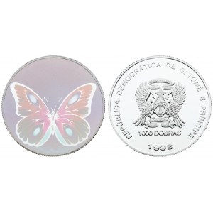 Sao Tome and Principe 1000 Dobras 1998 Butterfly. Proof. Averse: Lettering...