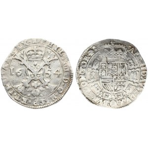 Spanish Netherlands TOURNAI 1 Patagon 1654 Philip IV(1621-1665). Averse: Date divided by St. Andrew...