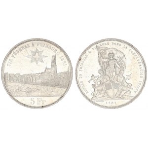 Switzerland  5 Francs 1881 Fribourg Shooting Festival 1881. Av.: City view of Fribourg. Rev....