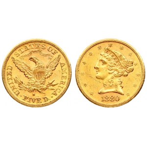 USA 5 Dollars 1880 S San Francisco.  Liberty / Coronet Head - Half Eagle  With motto. Averse...
