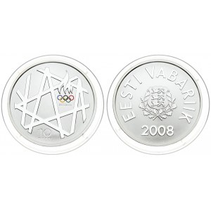 Estonia 10 Krooni 2008 Olympics. Averse: Arms. Reverse: Torch and geometric patterns. Silver. KM 48...