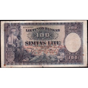 Lithuania 100 Litu 1928 Banknote Kaunas  31 March 1928. № A 042001. P...