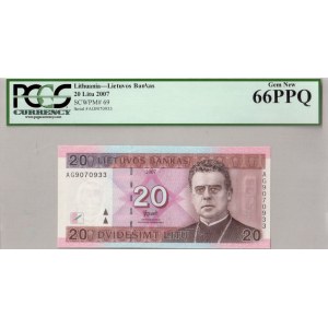 Lithuania 20 Litu 2007 Banknote. № AG9070933. P#69...