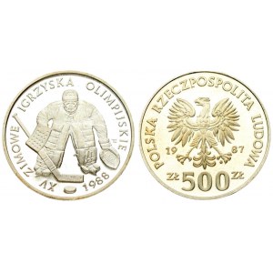 Poland  500 Zlotych 1987 MW Proof. Averse: Imperial eagle above value. Reverse: Ice hockey goalie...