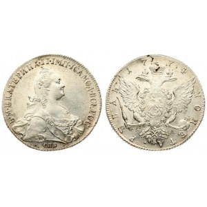 Russia 1 Rouble 1774 СПБ-ФЛ St. Petersburg. Catherine II (1762-1796). Averse: Crowned bust right...