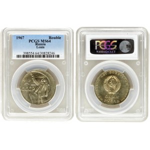 Russia 1 Rouble 1967. 50th Anniversary of the October Revolution. PCGS MS 64. Y...
