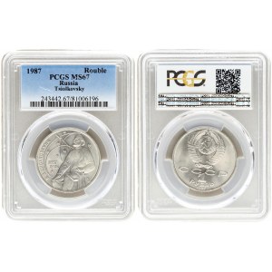 Russia 1 Rouble 1987. 130th Anniversary of the Birth of Konstantin Tsiolkovsky. PCGS MS 67. Copper...