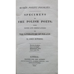WYBÓR POEZYI POLSKIEY. Specimens of the Polish Poets 