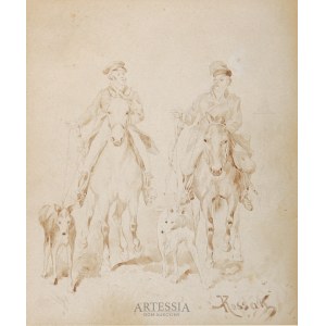 Juliusz Kossak (1824-1899), Dwaj jeźdźcy z chartami, 4 ćw. XIX w.