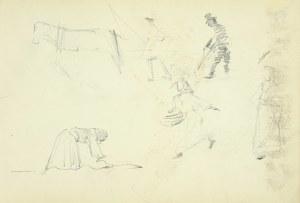 Włodzimierz Tetmajer (1861 - 1923), Szkice konia, kobiety pracującej w polu, kobiet i mężczyzny w kapeluszu, ok. 1900