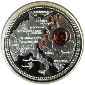 Szlak Bursztynowy 100 dolarów 2011 - 400 g Ag 999+ 9 bursztynów w dedykowanym pudełku