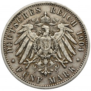 Niemcy, Wirtembergia, Wilhelm II, 5 marek Stuttgart 1904 F