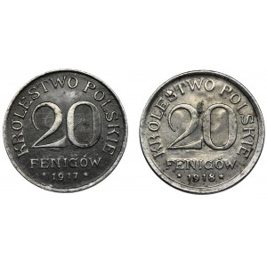 Zestaw, Królestwo Polskie, 20 fenigów 1917 i 1918 (2 szt.)