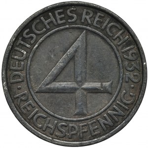 Niemcy, Republika Weimarska, 4 Fenigi Karlsruhe 1932 G
