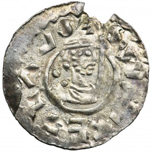 Bohemia, Bretislav II, Denarius - line border