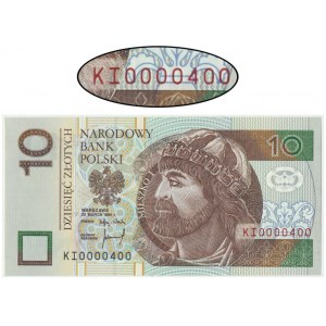 10 złotych 1994 - KI 0000400 - niski i okrągły numer seryjny