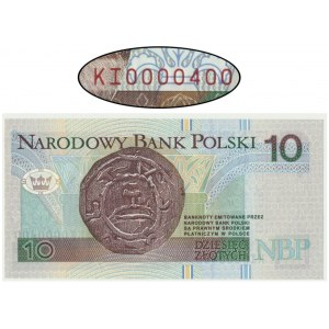 10 złotych 1994 - KI 0000400 - niski i okrągły numer seryjny