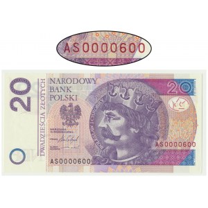 20 złotych 2016 - AS 0000600 - niski i okrągły numer seryjny