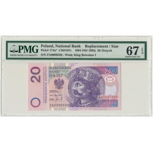20 złotych 1994 - ZA 0006550 - PMG 67 EPQ - seria zastępcza