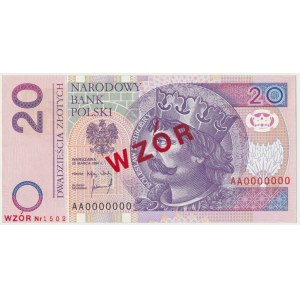 20 złotych 1994 WZÓR - AA 0000000 - Nr 1502 -