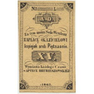 Apteka Hrubieszowska, 15 kopiejek srebrem 1861 - blankiet