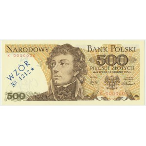 500 złotych 1974 - WZÓR K 0000000 No.1212 -