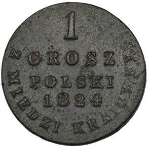Królestwo Polskie, 1 grosz polski z MIEDZI KRAIOWEY Warszawa 1824 IB