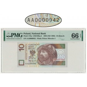 10 złotych 1994 - AA 0000942 - PMG 66 EPQ - niski numer