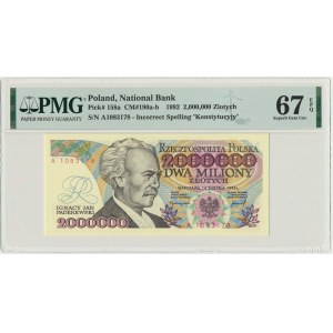 2 miliony złotych 1992 - A - Konstytucyjy - PMG 67 EPQ