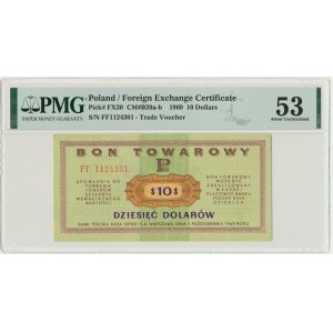 Pewex, 10 dolarów 1969 - FF - PMG 53