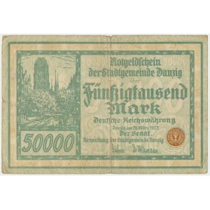Gdańsk, 50.000 marek 1923 - num. 5 cyfr z ❊ -